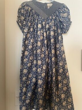 Vintage Girls Blue Cotton Floral Dress